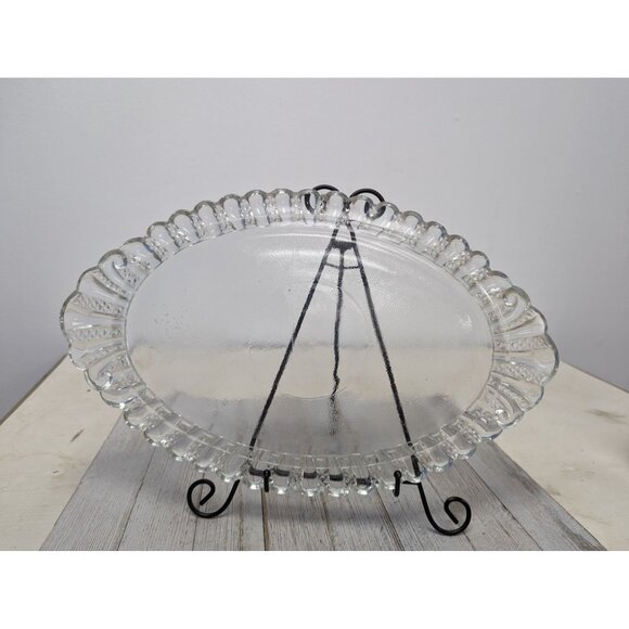 Vintage Pressed Glass Tray Plate Platter 15" by 9 1/4" Scalloped - Picture 6 of 9